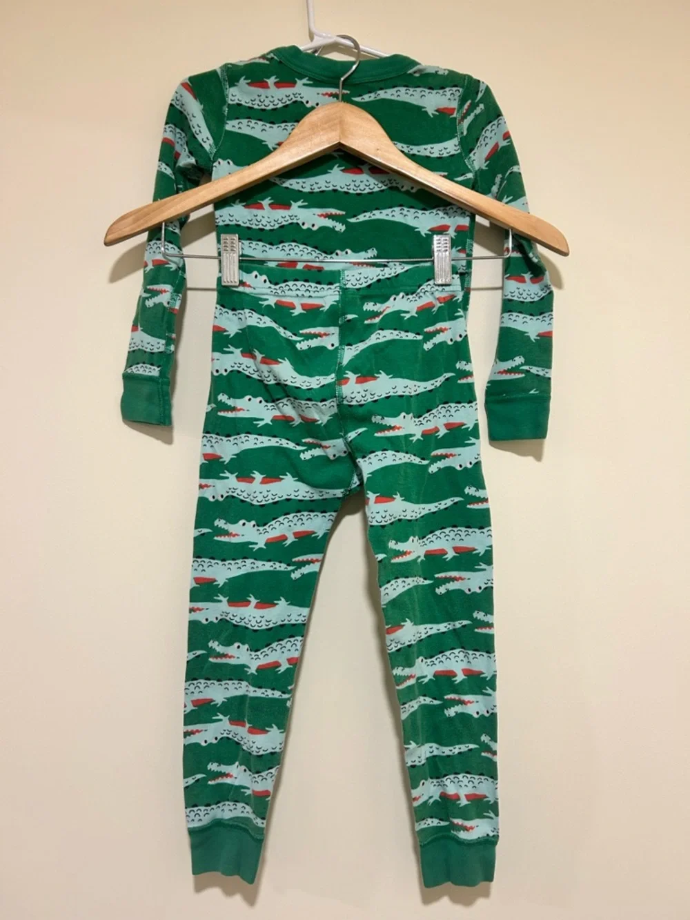 Hanna Andersson Long John Pajama Set in Green Crocodile Smile Size 5 - Picture 5 of 6